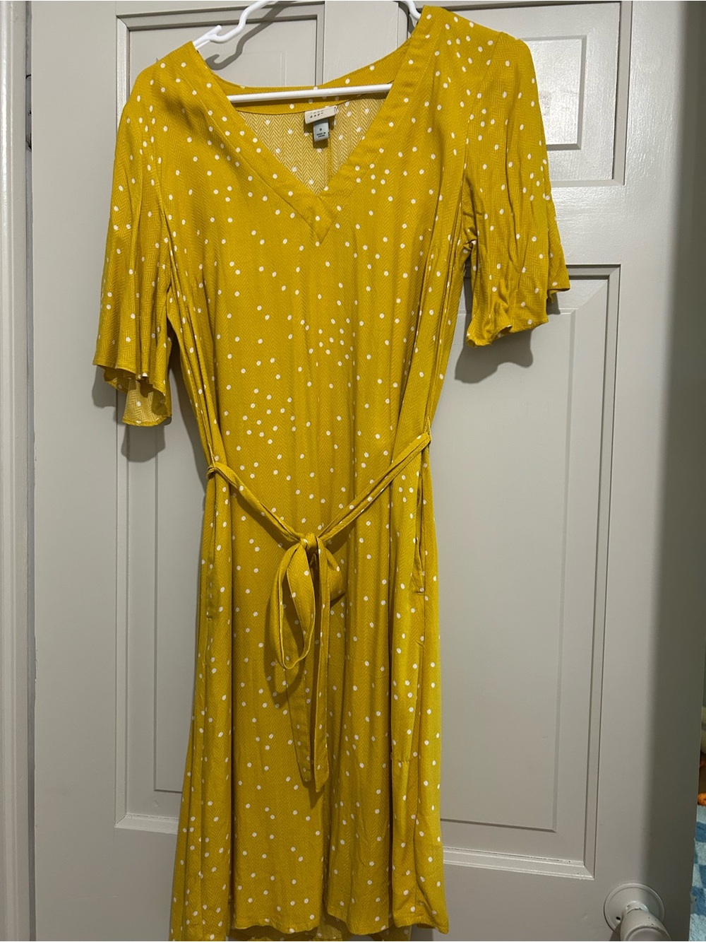 a new day Yellow Polka Dot V-Neck Tie-Waist Mini Dress